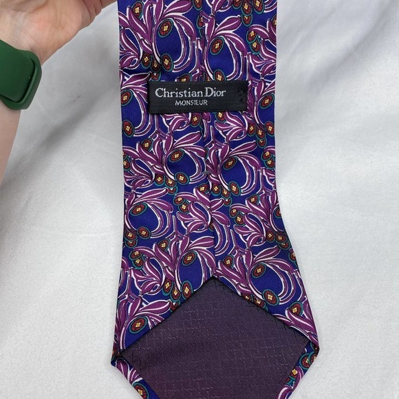 Vintage Christian Dior Monsieur Purple & Blue Abstract Whimsical All Silk Tie - Picture 2 of 4